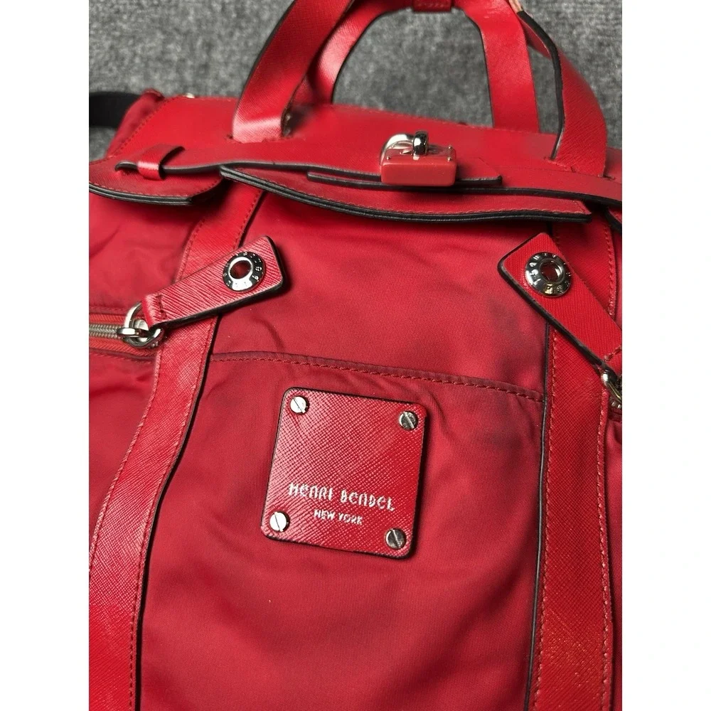 Womens Henri Bendel Red‎ Nylon Leather Trim Satchel Tote Bag, Size One Size